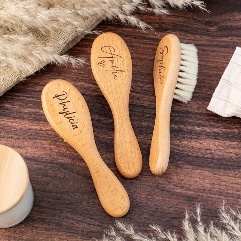 Custom Engraved Baby Brush Personalized Newborn Soft Hair Brush with Name – Unique Keepsake Gift for Baby Shower, Mother's Day, Teacher's Day, Back to School & Daily Bath Hair Care Set