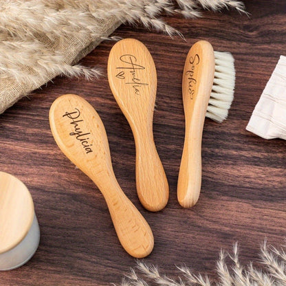 Custom Engraved Baby Brush Personalized Newborn Soft Hair Brush with Name – Unique Keepsake Gift for Baby Shower, Mother's Day, Teacher's Day, Back to School & Daily Bath Hair Care Set