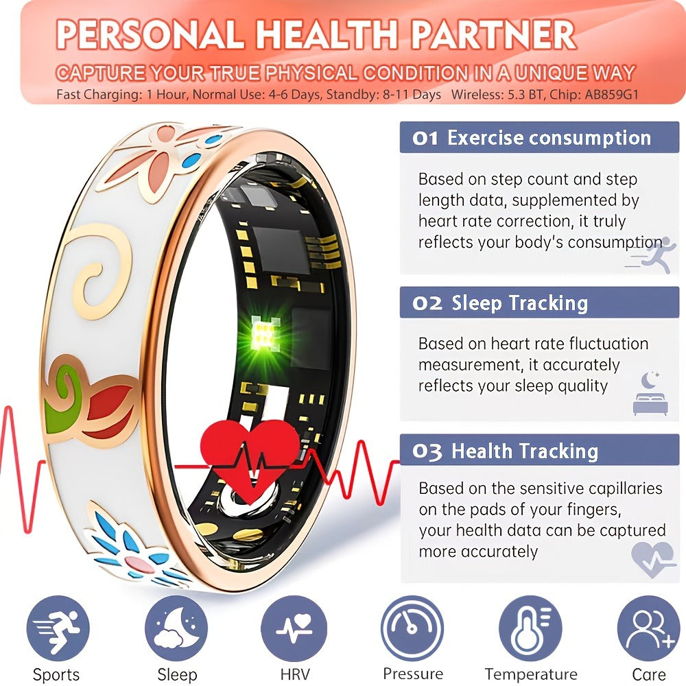 Women's Smart Ring Fitness & Sleep Tracker – Step, Distance & Calorie Monitor, IP68 Waterproof, Bluetooth 5.3, iOS & Android, Elegant Daily Accessory, Gift for Mom & Girlfriend