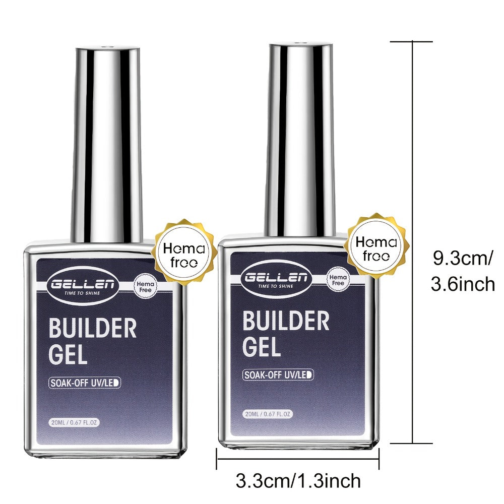 Clear Builder Gel HEMA-Free 5-in-1 2pcs 1.35oz — Nail Extension Strengthener Apex Construction Art Sealing & Repair | Soak-Off UV LED 28+ Days Chip-Proof Wear for Sensitive Skin Salon & Home Use
