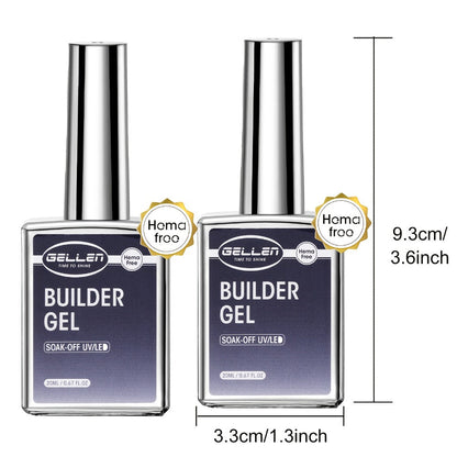 Clear Builder Gel HEMA-Free 5-in-1 2pcs 1.35oz — Nail Extension Strengthener Apex Construction Art Sealing & Repair | Soak-Off UV LED 28+ Days Chip-Proof Wear for Sensitive Skin Salon & Home Use