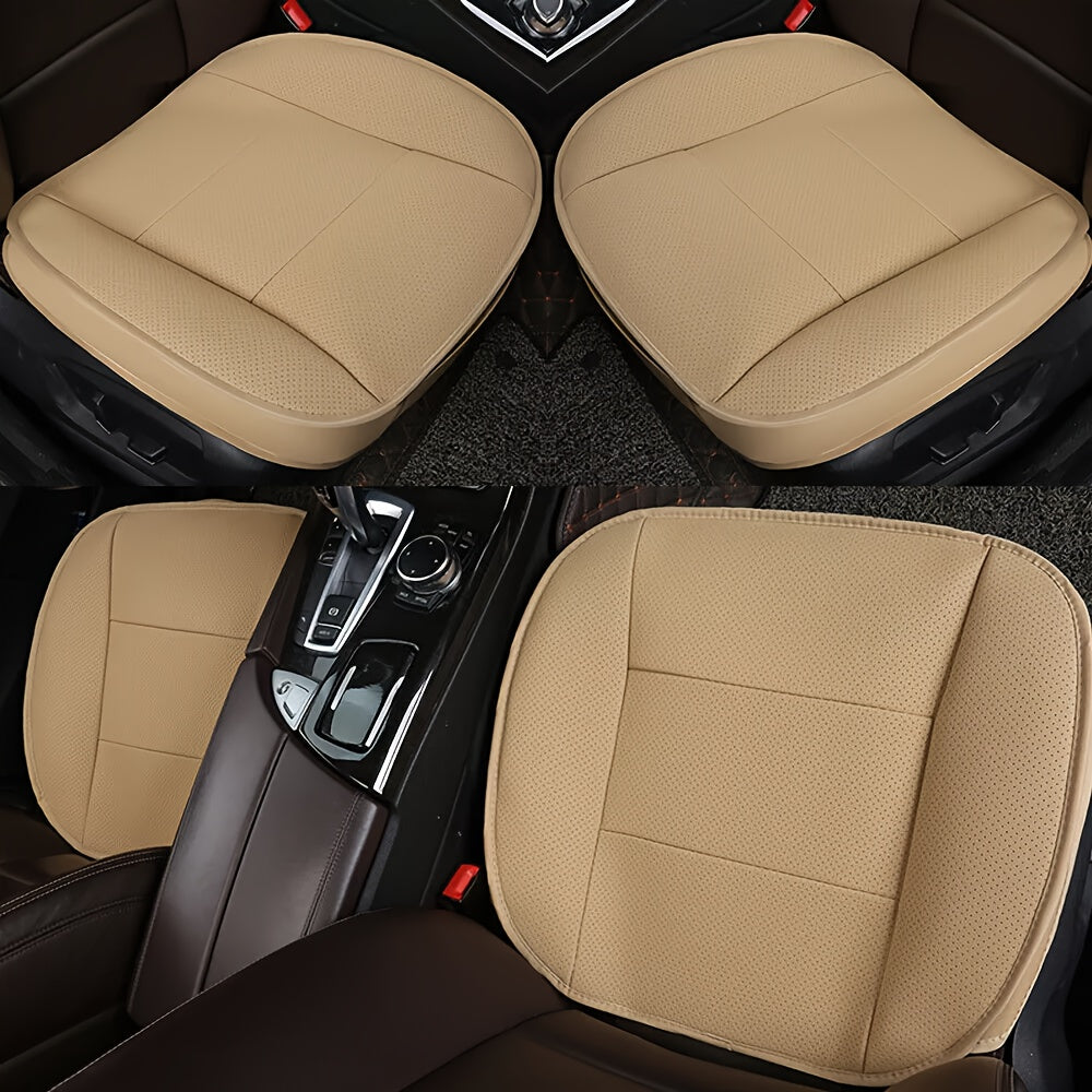 Premium PU Leather Car Seat Covers - Universal Fit, Full Surround Front Seat Cushion Protector, Breathable & Machine Washable, Durable, Padded, And Easy to Install, Available In Beige/Black/Gray