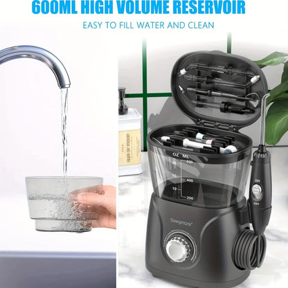 Water Flosser for Teeth & Braces 600ml Large Tank – 10 Adjustable Pressure Levels 8 Nozzles IPX4 Waterproof Professional Oral Irrigator Desktop Electric Dental Flosser for Adults Family