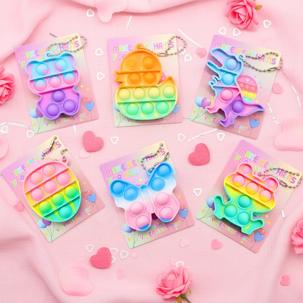 Animal Press Pop Toy Set 32/36pcs – Cute Keychain Fidget Toys for Kids, Party Favors, Classroom Rewards, Birthday Gifts, Backpack Charms, 8 Styles, Colorful Mini Animal Squeeze Poppers