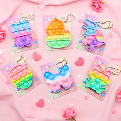 Animal Press Pop Toy Set 32/36pcs – Cute Keychain Fidget Toys for Kids, Party Favors, Classroom Rewards, Birthday Gifts, Backpack Charms, 8 Styles, Colorful Mini Animal Squeeze Poppers