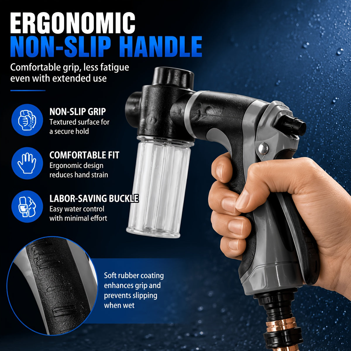 High-Pressure Car Wash Gun with Extended Spray Rod, Durable Hose Nozzle, Adjustable Spray And Leak-Proof Design, Suitable for Washing Trucks/Suvs/Rvs And Cleaning Driveways, Decks, And Gardens, Without Battery