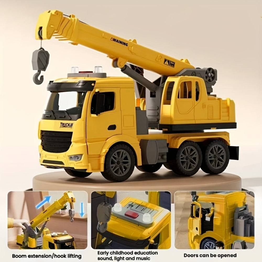 Inertia Crane Truck Toy for Kids - Large Engineering Vehicle with Telescopic Arm, Interactive Track & Double Doors, Construction Toy for Boys Ages 3+, Birthday Christmas Easter Gift