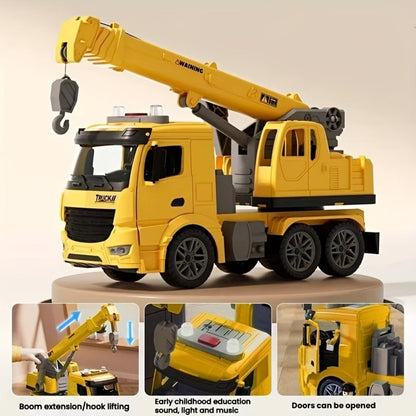 Inertia Crane Truck Toy for Kids - Large Engineering Vehicle with Telescopic Arm, Interactive Track & Double Doors, Construction Toy for Boys Ages 3+, Birthday Christmas Easter Gift