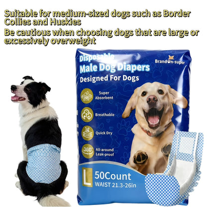 Disposable Dog Diapers 50-Pack for Male & Female Dogs - Super Absorbent Leak-Proof Pet Nappies, Comfortable Fit for Puppies, Senior Dogs, Incontinence & Post-Surgery Recovery, XXS to L