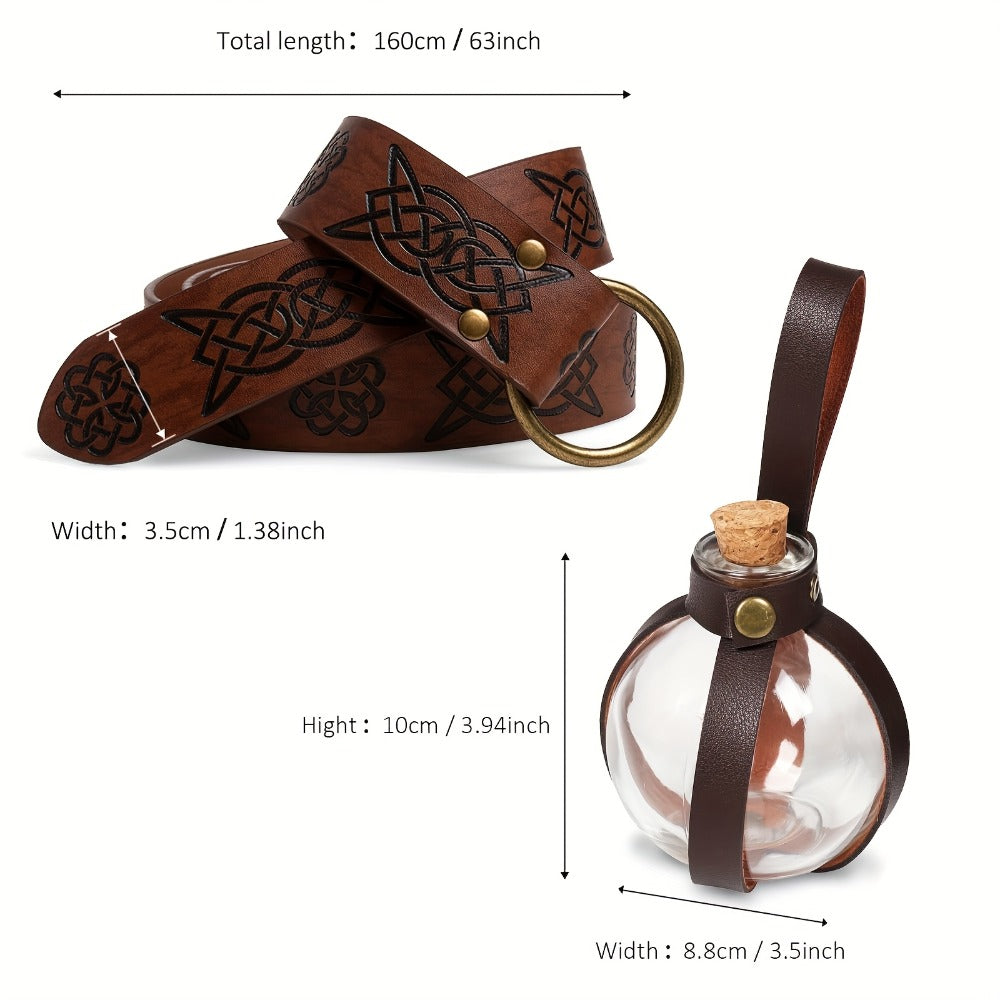 Medieval Costume Accessories Set 5-Piece – Corset Belt, Renaissance Belt Bag, Cork Potion Bottle & More for Halloween, Renaissance Faire, LARP & Cosplay, Unisex Adult Outfit Kit, Black & Brown