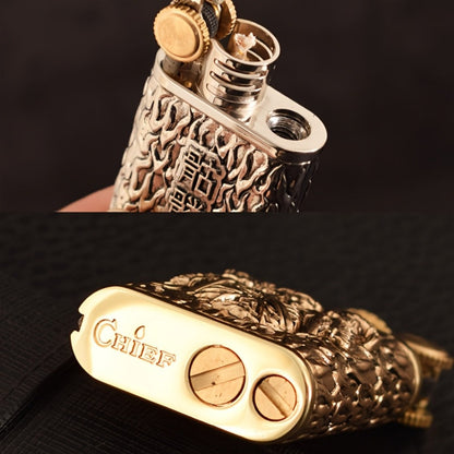 Kerosene Lighter 2-in-1 Permanent Match Flint Wheel Refillable – Golden Windproof Pocket Lighter with Built-In Match Strike, Unique Gift for Men, Father’s Day & Outdoor Use