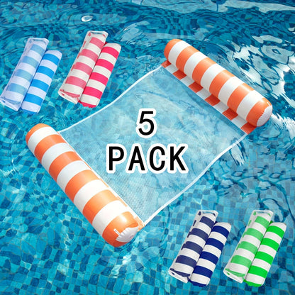 Inflatable Pool Float Lounger Set for Adults – 4-in-1 Striped Hammock Raft Bed & Saddle, 5-Pack or 8-Pack Colorful Floating Lounge for Pool Lake Beach Party