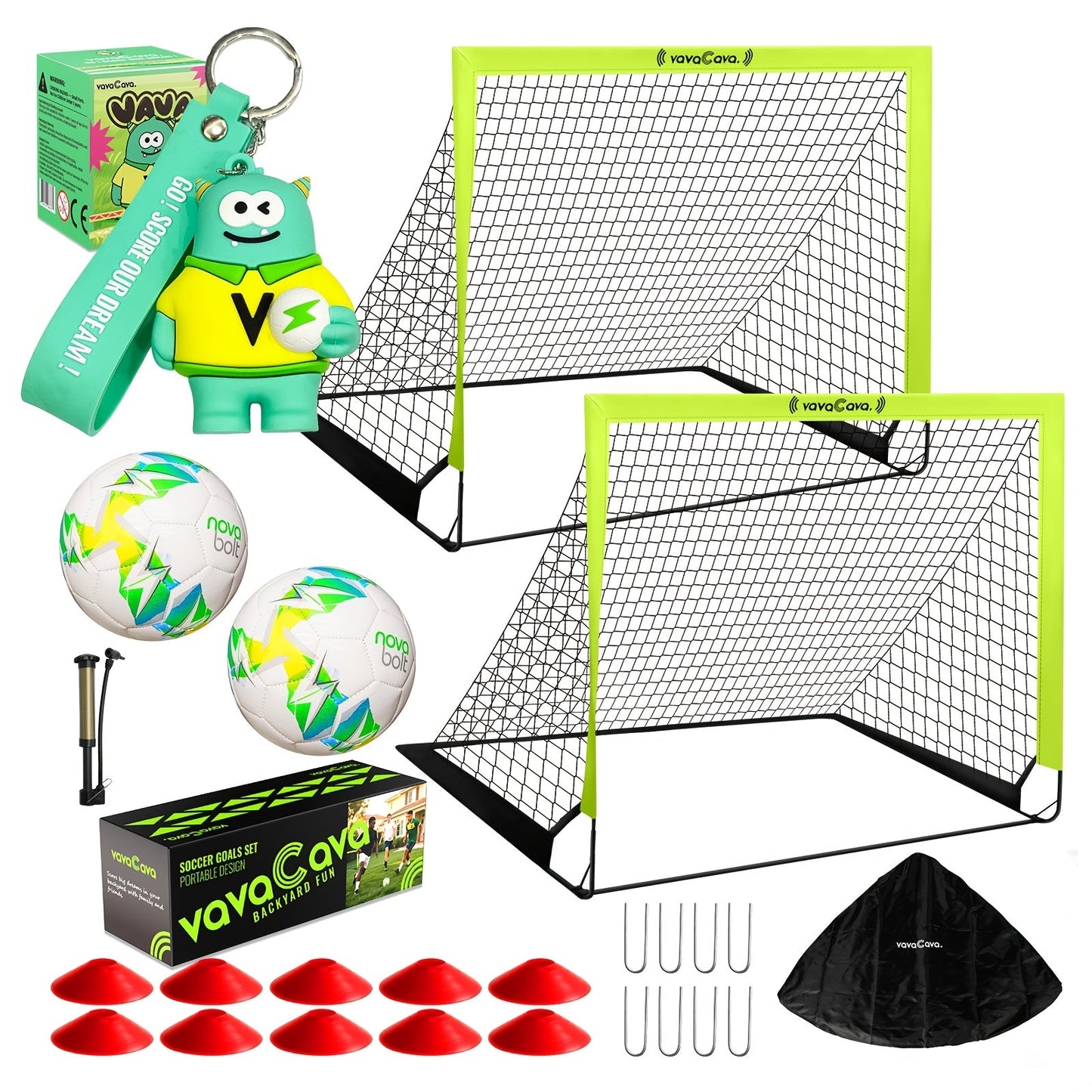 VavaCava Portable Soccer Goals 2-Pack 4'x3' – Pop-Up Net, 2 Balls, Pump & Carry Bag, Indoor Outdoor Backyard
