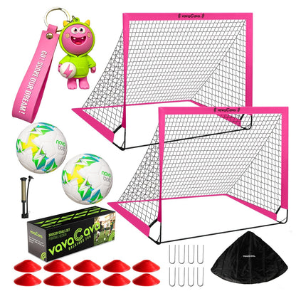 VavaCava Portable Soccer Goals 2-Pack 4'x3' – Pop-Up Net, 2 Balls, Pump & Carry Bag, Indoor Outdoor Backyard