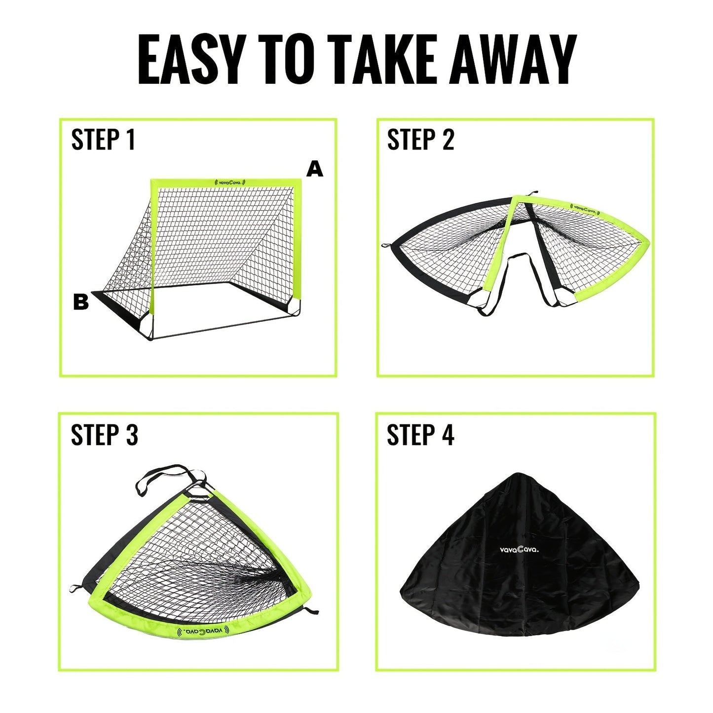 VavaCava Portable Soccer Goals 2-Pack 4'x3' – Pop-Up Net, 2 Balls, Pump & Carry Bag, Indoor Outdoor Backyard