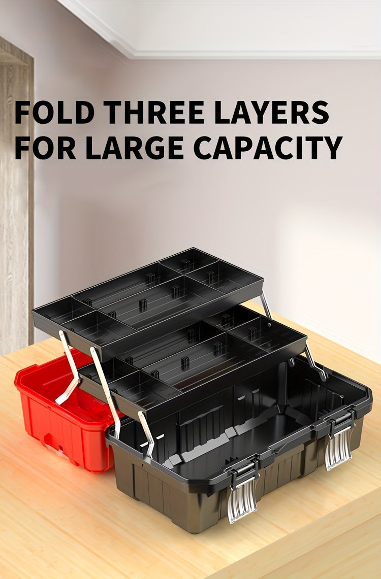 21-inch Folding Toolbox - Three-layer Folding Plastic Storage, Thick Material, Anti-fall And Wear-resistant, Multi-functional Storage Box With Tray And Partition - For Home, Garage, Workshop - Suitable for DIY Enthusiasts, Mechanics & Homeowners - Great G