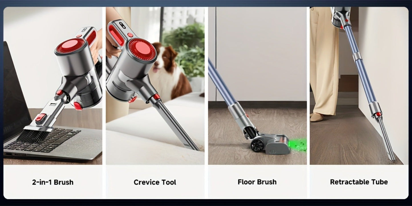 Anti-Tangle LED Vacuum Cleaner 55-69Kpa Corded & Cordless with Green LED Brush, Removable Battery & Multiple Suction Levels - Up to 45 Min Runtime for Carpets, Pet Hair & Hardwood Floors, 7 Colors