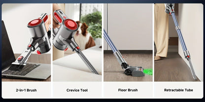 Anti-Tangle LED Vacuum Cleaner 55-69Kpa Corded & Cordless with Green LED Brush, Removable Battery & Multiple Suction Levels - Up to 45 Min Runtime for Carpets, Pet Hair & Hardwood Floors, 7 Colors