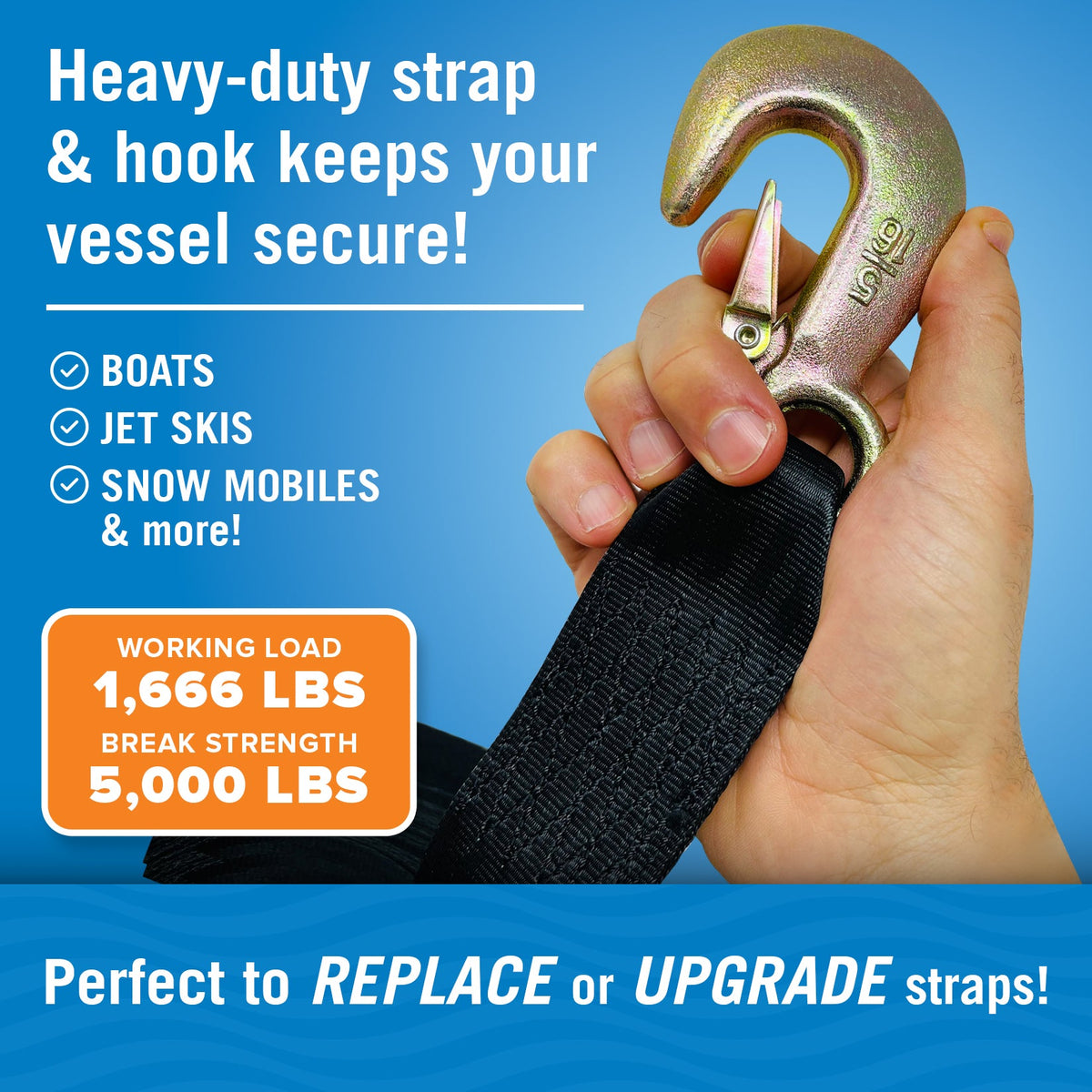 Boat Trailer Winch Strap with Hook Bow Boat Winch Strap Replacement for Hand Crank Trailer Heavy Duty Boat Hook Boat Winch Strap with Hook Towing Boat Trailer Straps 10000Lbs 2" x 20 Feet