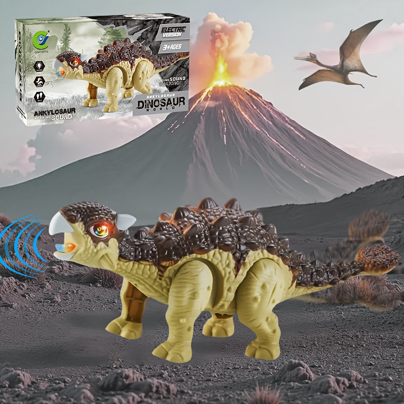 Walking Ankylosaurus Dinosaur Toy with Glowing Lights & Roaring Sound – Automatic Interactive Robot Dinosaur for Kids Ages 3-12, Birthday Christmas Gift for Boys and Girls, Brown or Blue