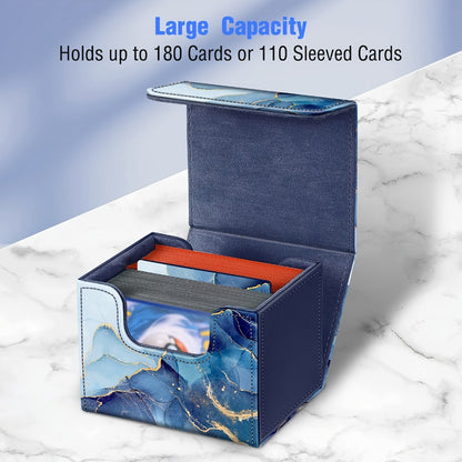 Magnetic Card Storage Box 180+ Cards MTG TCG CCG – Premium PU Leather Deck Box with Magnetic Closure, Built-In Divider, Marble & Starry Sky Colors for Trading Card Collectors & Players