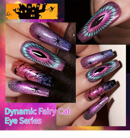 Cat Eye Gel Polish Set 6 Colors Holographic Magnetic — Dynamic Elf Reflective Soak Off UV LED Nail Gel 0.51oz Each | Multidimensional Light-Shifting Sparkle for Salon & Home Nail Art | Long-Lasting Chip-Resistant