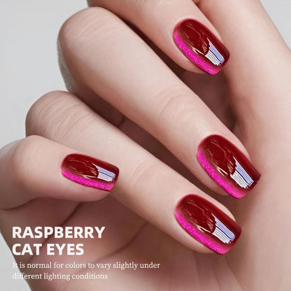 Magnetic Cat Eye Gel Nail Polish 5 Color Set Ruby Red Raspberry Blackberry White Moonlight Plain Water UV LED Soak Off Shimmer 3D Glass Bead Effect Nail Art Kit for Women Home Salon