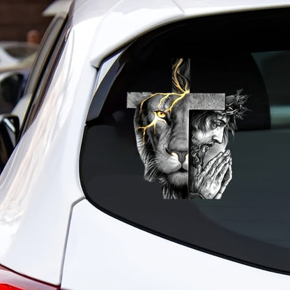 Christmas Lion Cross Stickers 2PCS - Vinyl Decals for Car Bumper, Window, Laptop, Wall Art, Truck, SUV, Guitar & More