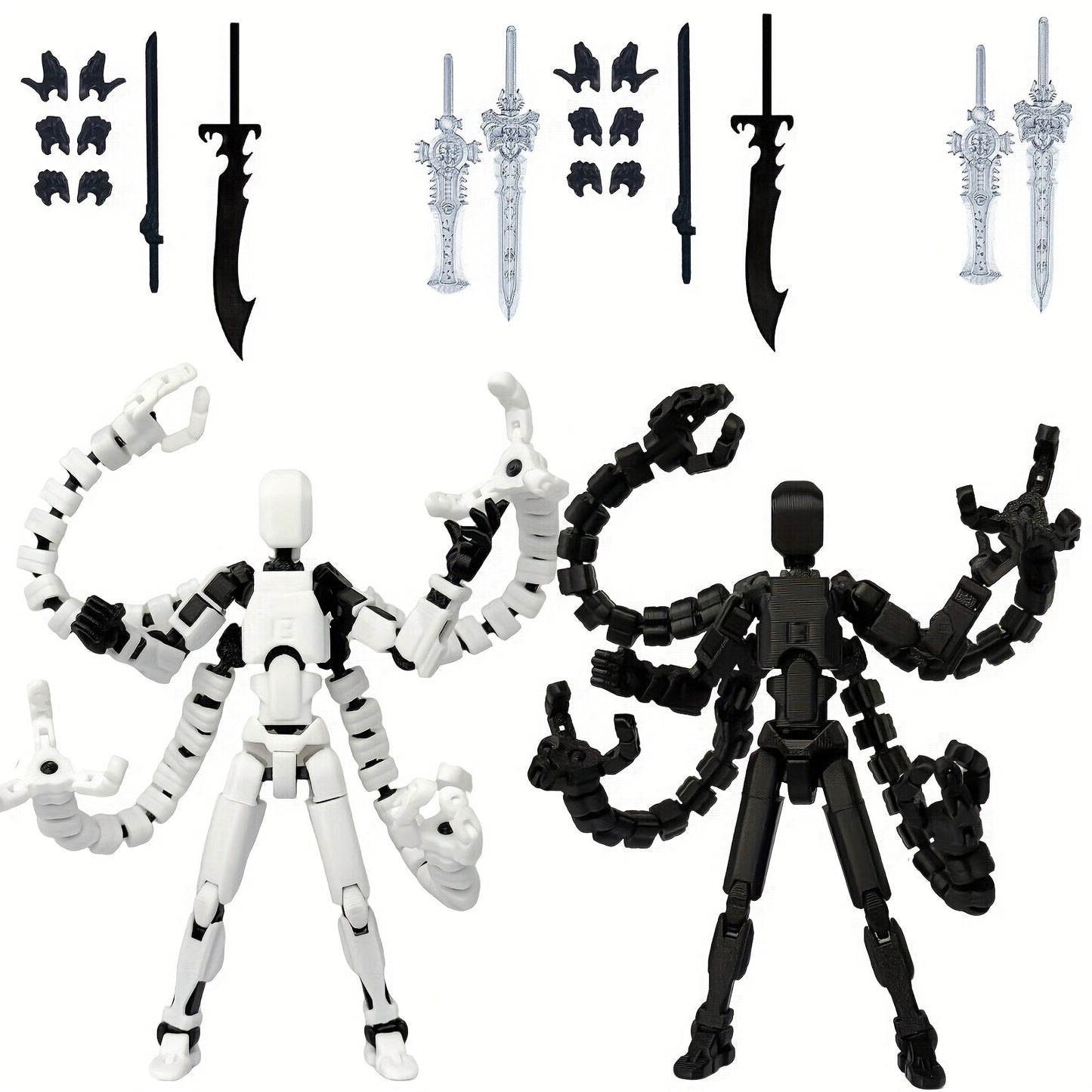 2pcs T13 Multi-Joint Action Figure Robot Set – 3D Printed Articulated Nova T-13 Mobile Robot Doll Desktop Decoration Game Enthusiast Collector Toy