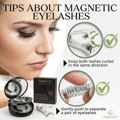 Magnetic Eyelashes Glue-Free Reusable False Lashes – Natural Wispy Fluffy Cat Eye Style, Waterproof & Sweatproof with Applicator & Storage Case, Black & Pink Set for Daily Wear, Parties & Beauty Gifts