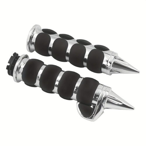 Chrome 1" Non-Slip Rubber Spike Hand Grips Fit for Harley for Sportster for Touring for Dyna