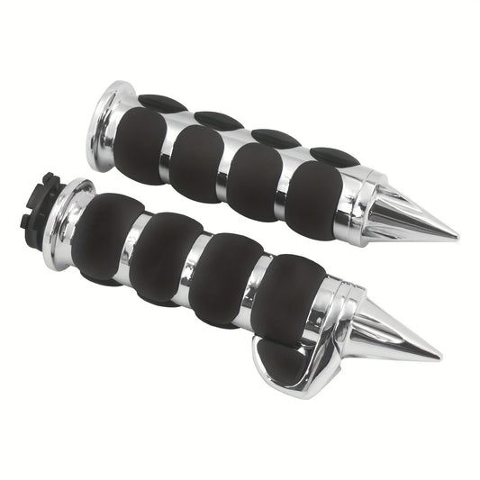 Chrome 1" Non-Slip Rubber Spike Hand Grips Fit for Harley for Sportster for Touring for Dyna