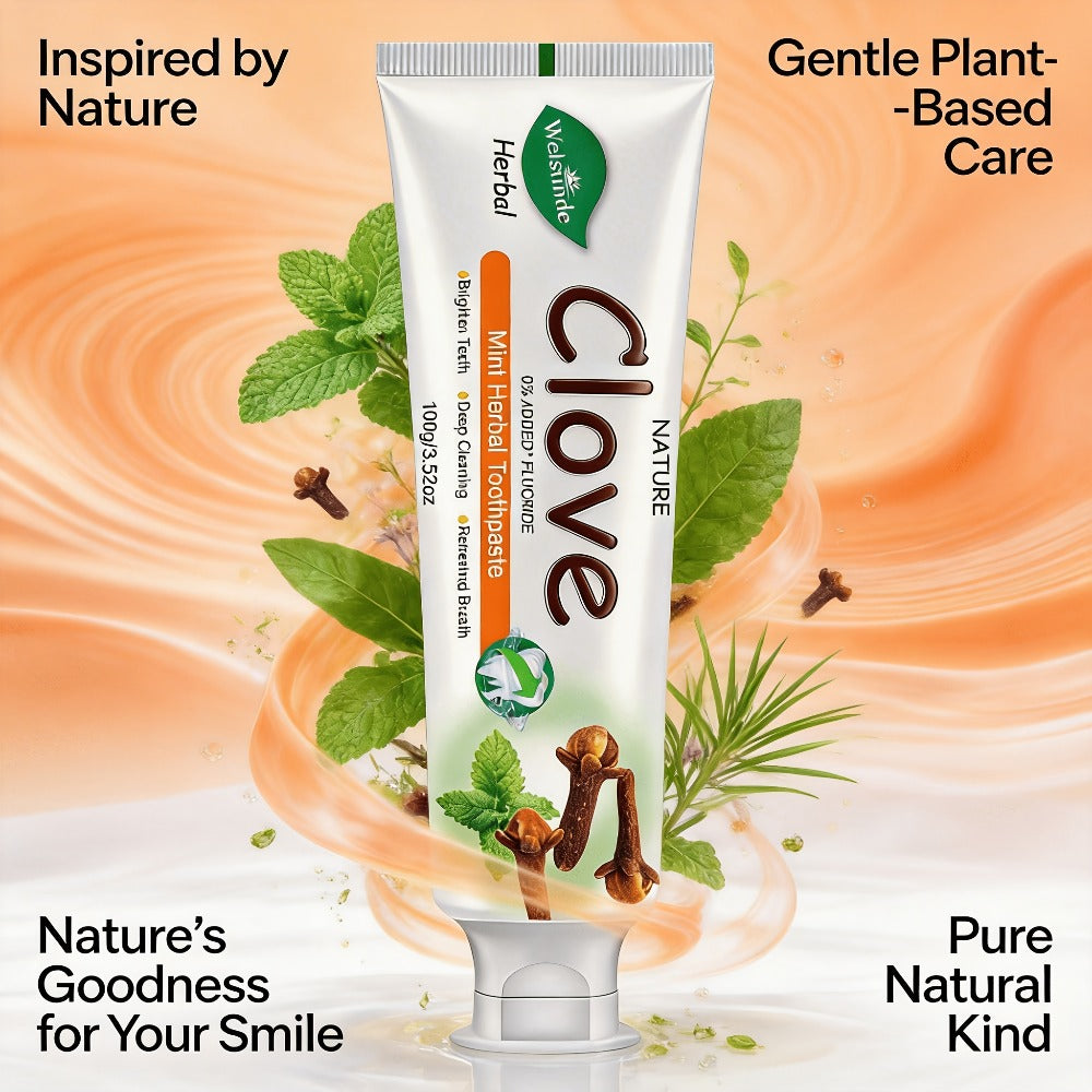 Herbal Toothpaste with Clove & Mint – Fluoride Free Deep Cleaning Whitening Toothpaste for Sensitive Gums, Natural Breath Freshener with Herbal Extracts, Daily & Travel Oral Care for Adults & Kids