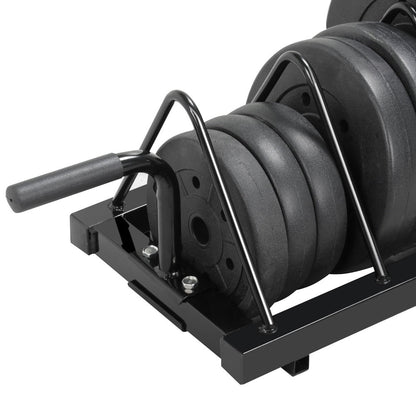 Barbell & Weight Plate Storage Rack with Wheels & Handle – 300 lb Capacity, 2 Barbell Holders, 4 Plate Slots, Powder Coated Steel for Home Gym & Garage Organization