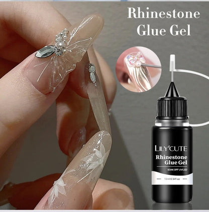 Nail Rhinestone Adhesive Gel 2pcs 0.34oz Clear Sticky Glue for 3D Nail Art Gems Charms Crystals Drill Jewelry - Long Lasting Precision Tip Nail Decoration Glue for Women DIY Home Salon