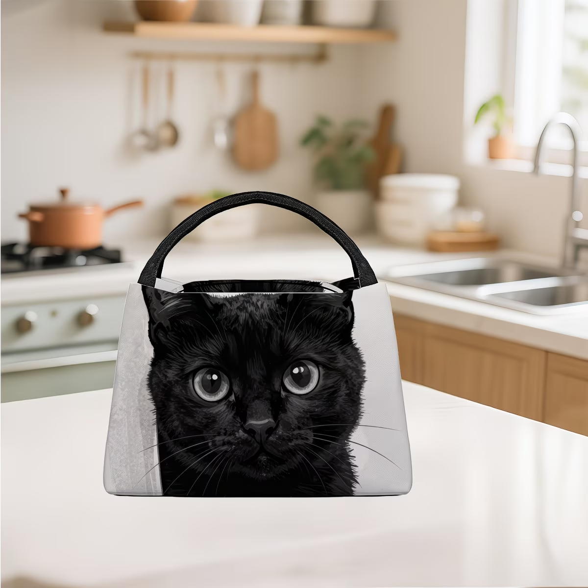 Black Cat Pattern Insulated Cooler Bag - Reusable Thermal Lunch Tote 11x6.3x6.7", Polyester, Keeps Food Hot & Cold, Portable for Picnic, Camping, Work & School, Cute Birthday Gift for Cat Lovers, Women & Kids