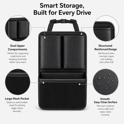 PU Leather Car Trunk Organizer – Multi-Pocket Storage Bag with Adjustable Straps & Bottle Slots – Collapsible SUV Cargo Organizer for Travel & Auto Organization