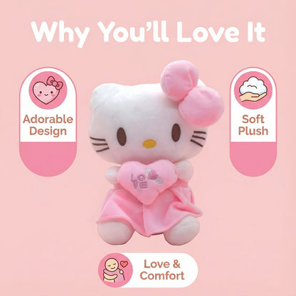 Hello Kitty Heart Plush Doll Kawaii Sanrio Stuffed Animal Soft Cuddly Toy Gift for Girls Kids Teens Collectors Birthday Christmas Valentine Easter Holiday