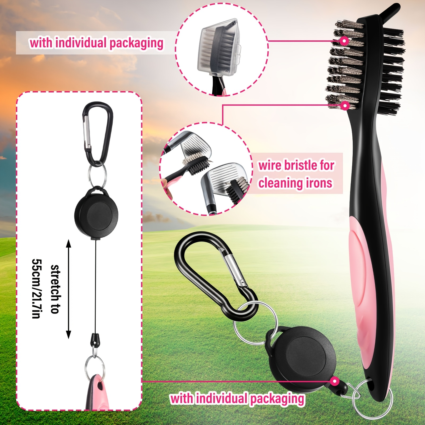 Golf Accessories Gift Set 12-Piece Pink – Includes Tees, Towel, Ball Bag with Hook, Cleaning Brush & Divot Tool with Magnetic Ball Marker, Perfect Golf Gift for Men & Women Golfers
