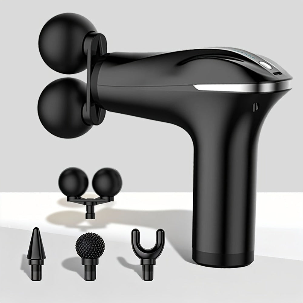 Handheld Massage Gun with Dual Heads – 3 Interchangeable Attachments for Full Body Relief | Powerful Rechargeable Fascia Gun for Back, Arms & Sports Recovery | Ideal for Running & Fitness