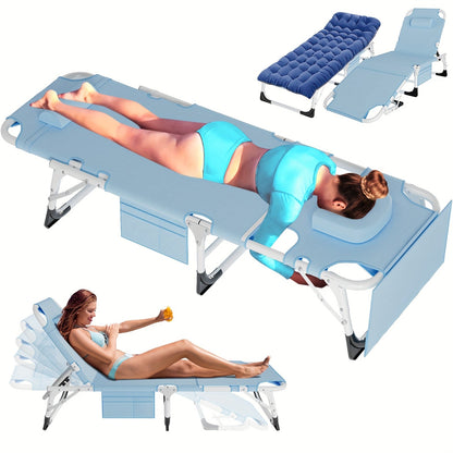 Folding Chaise Lounge Chair for Outdoor Tanning – 5-Position Adjustable Sunbathing Lounger with Face Hole for Pool, Beach & Backyard – Standard & Oversize Available