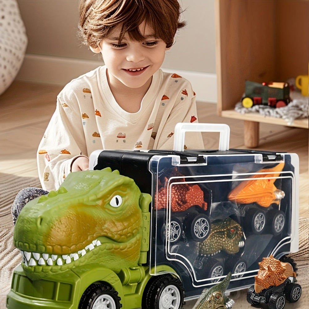 T-Rex Dinosaur Car Playset for Kids – Large Dino Truck with Mini Dinosaur Cars Figures & Accessories, Boys Dino Vehicle Toy Birthday Gift Ages 3 4 5 6