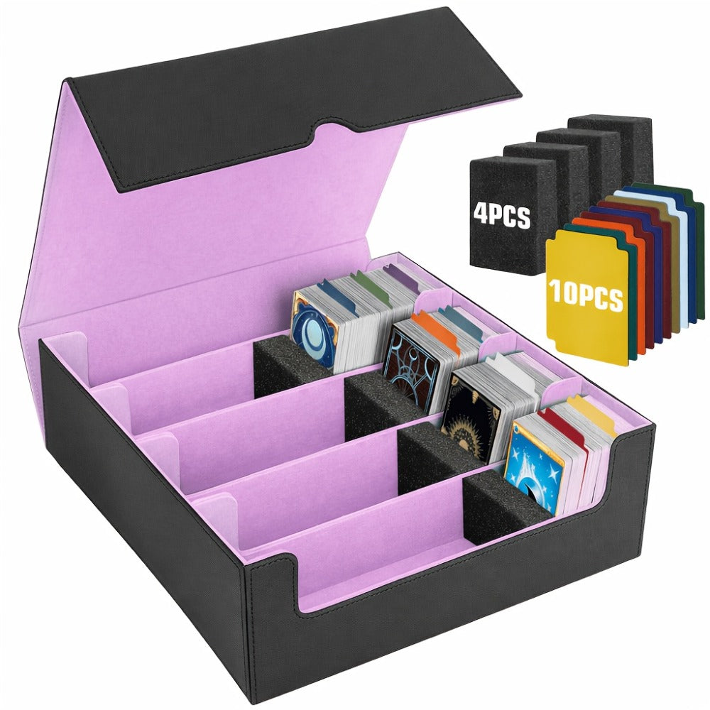 Trading Card Storage Box 5-Row 3900+ Capacity – Card Deck Case with 48 Colorful Dividers & 5 Foam Supporters for MTG Commander Yu-Gi-Oh Pokemon TCG Sports Cards