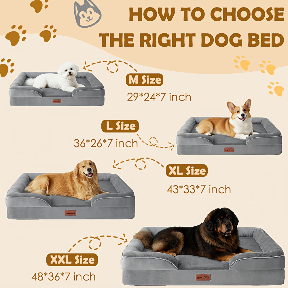 Orthopedic Dog Bed with Removable Washable Cover - High-Density Foam Dog Sofa Couch Bed, 4-Sided Bolster, Nonskid Bottom, Soft Flannel Lining, Available in M & XXL