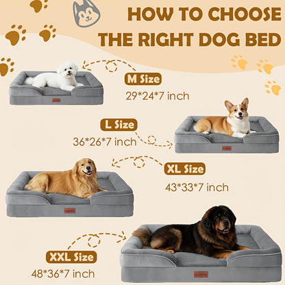 Orthopedic Dog Bed with Removable Washable Cover - High-Density Foam Dog Sofa Couch Bed, 4-Sided Bolster, Nonskid Bottom, Soft Flannel Lining, Available in M & XXL