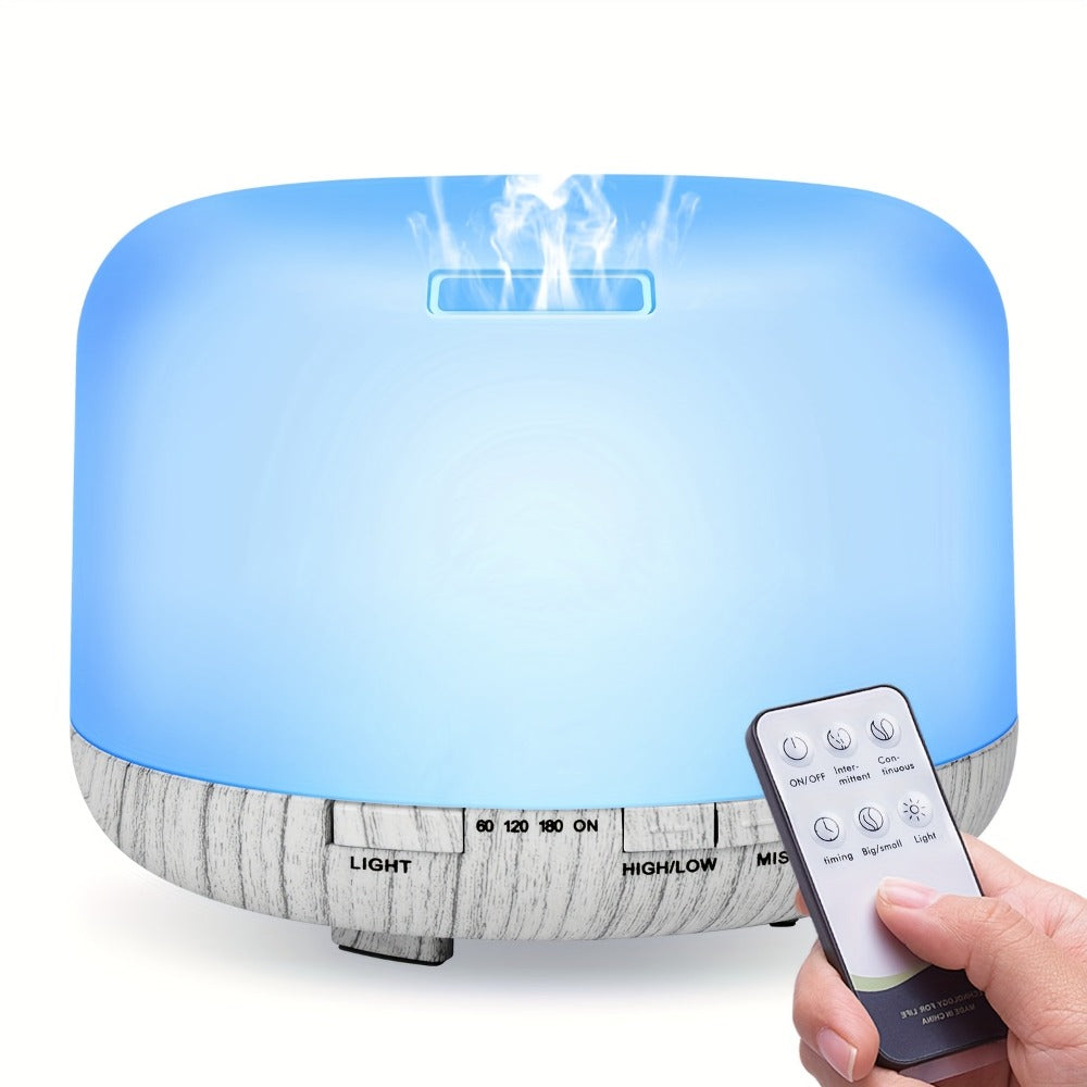 Large Room Essential Oil Diffuser 16.91oz – Timer, 7 Ambient LED Lights, No Water Auto-Off, Wood Grain Design for Home & Office
