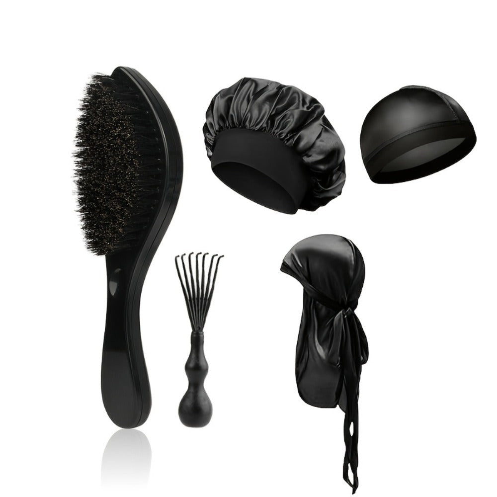 360 Wave Brush for Men with Heavy-Duty Nylon Bristles & Non-Slip ABS Handle — Professional Wave Training, Curl Defining & Updo Styling Tool for All Hair Types, 1pc or 5-Piece Set