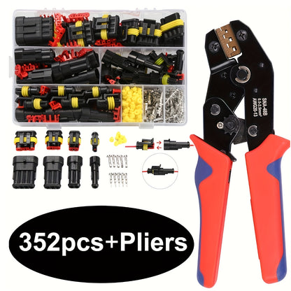 Automotive Electrical Connector Terminal Kit 355PCS - 1/2/3/4 Pin Wire Plug Set for Car Repair, Wiring Harness & Electrical Maintenance, Universal Fit