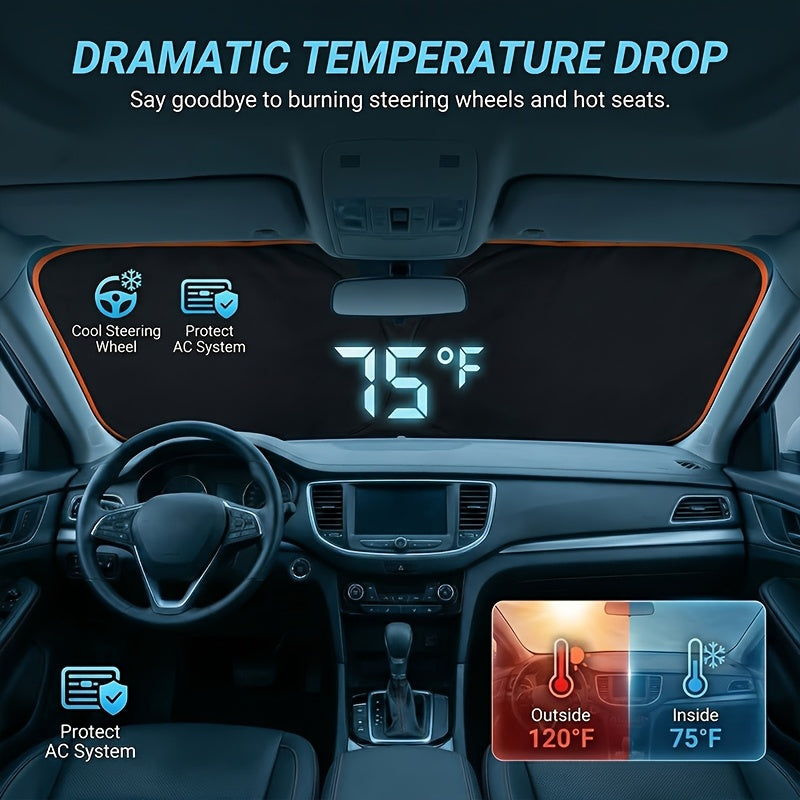 2026 New Portable Insulated Sunshade, a One-Piece Car Sunshade, Is a Titanium Silvery Upgraded And Thickened Sunshade Designed Specifically for Car Front Windshields. It Effectively Blocks Sunlight, Is Easy to Install