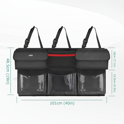 Suspended Car Trunk Organizer – Foldable Rear Seat Cargo Storage Bag with 6 Large Pockets & 3 Adjustable Straps, 40x19 Inch Trunk Organizer for Car